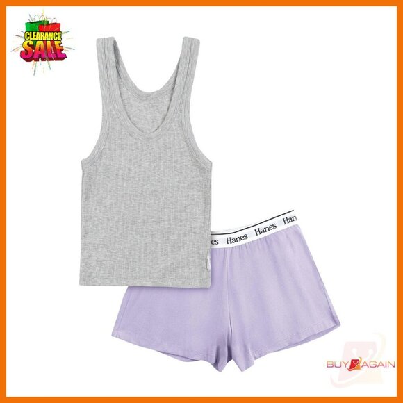 Rib Crop Tank & Sleep Shorts Set - Soft Cotton Blend Loungewear